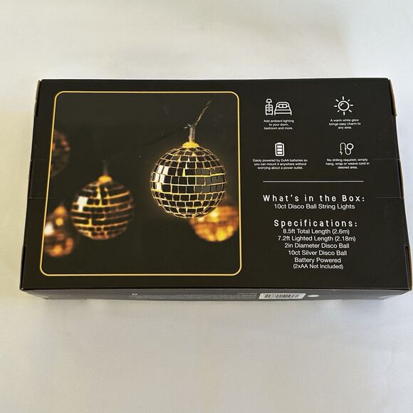 Disco Ball String Lights 10 ct. Warm White 8.5ft. Battery Powered - Picture 6 of 9